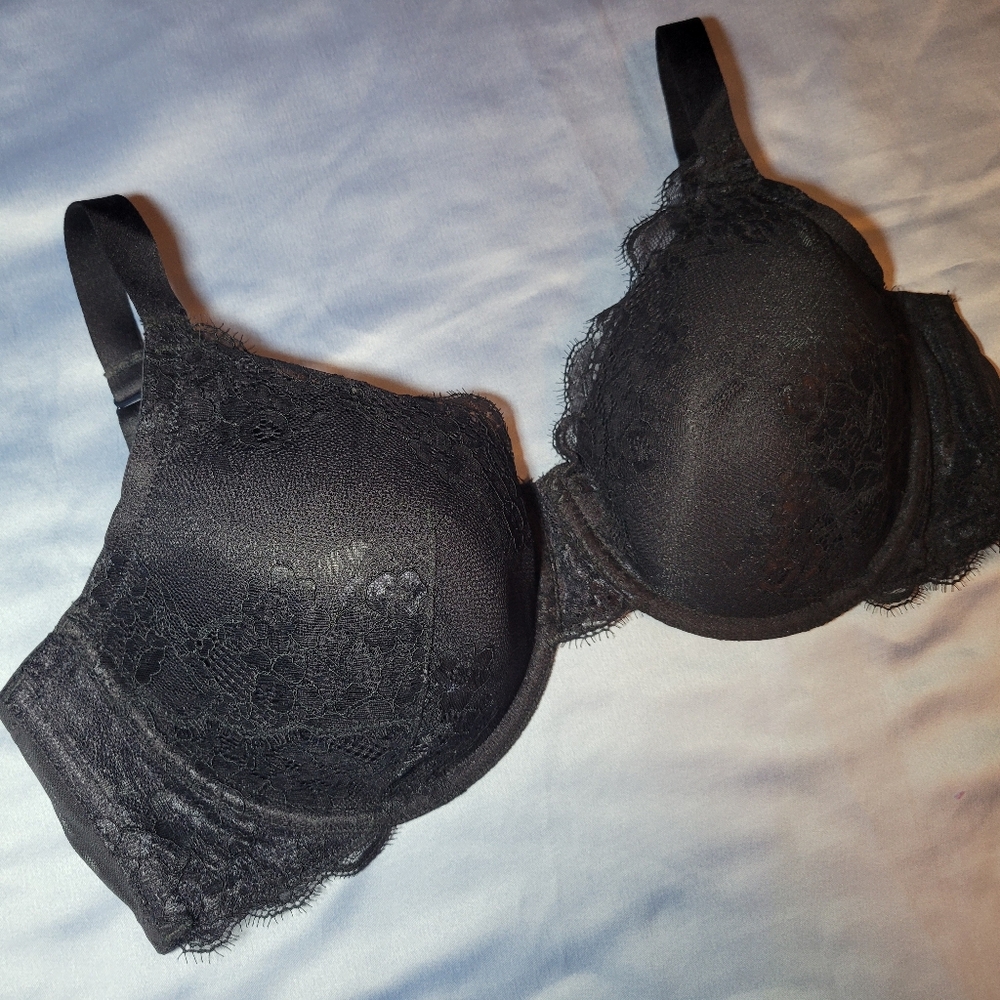 Ambrielle Black Lace Bra 38DD Underwire Mesh Elegant Feminine Whimsygoth Grunge